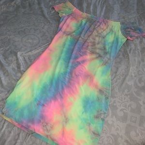 Guess off the shoulders tie dye mini dress 🌈